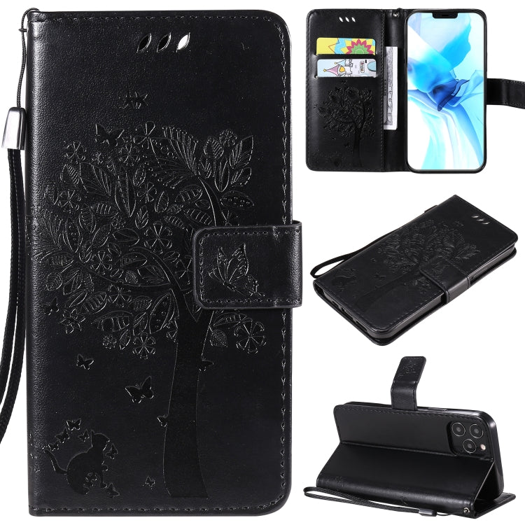 Tree & Cat Embossed Pattern Horizontal Flip Leather Case with Holder & Card Slots & Wallet & Lanyard, For iPhone 12 mini, For iPhone 12 / 12 Pro