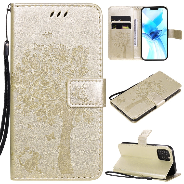 Tree & Cat Embossed Pattern Horizontal Flip Leather Case with Holder & Card Slots & Wallet & Lanyard, For iPhone 12 mini, For iPhone 12 / 12 Pro