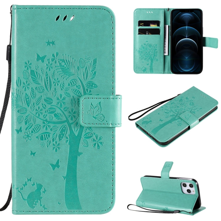 Tree & Cat Embossed Pattern Horizontal Flip Leather Case with Holder & Card Slots & Wallet & Lanyard, For iPhone 12 Pro Max, For LG G9