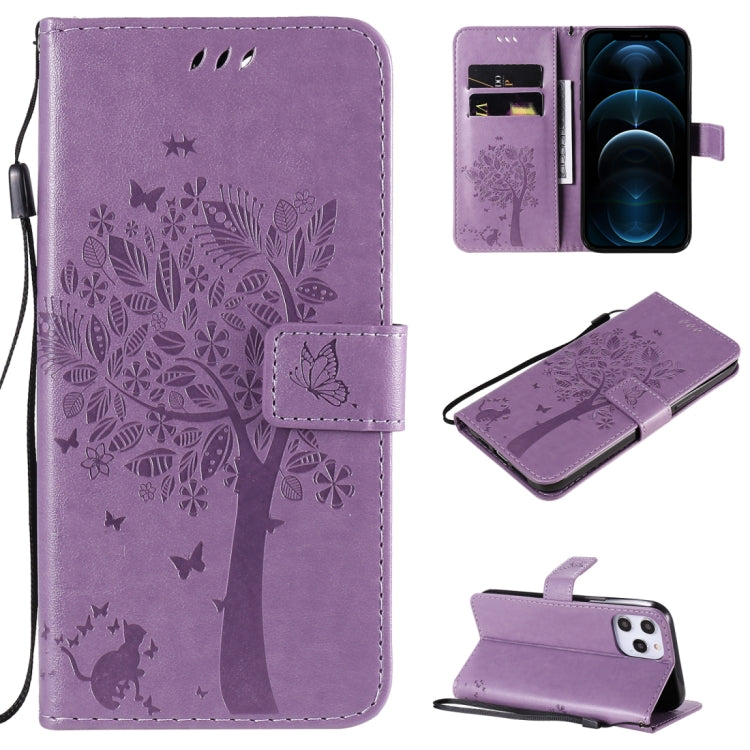 Tree & Cat Embossed Pattern Horizontal Flip Leather Case with Holder & Card Slots & Wallet & Lanyard, For iPhone 12 Pro Max, For LG G9
