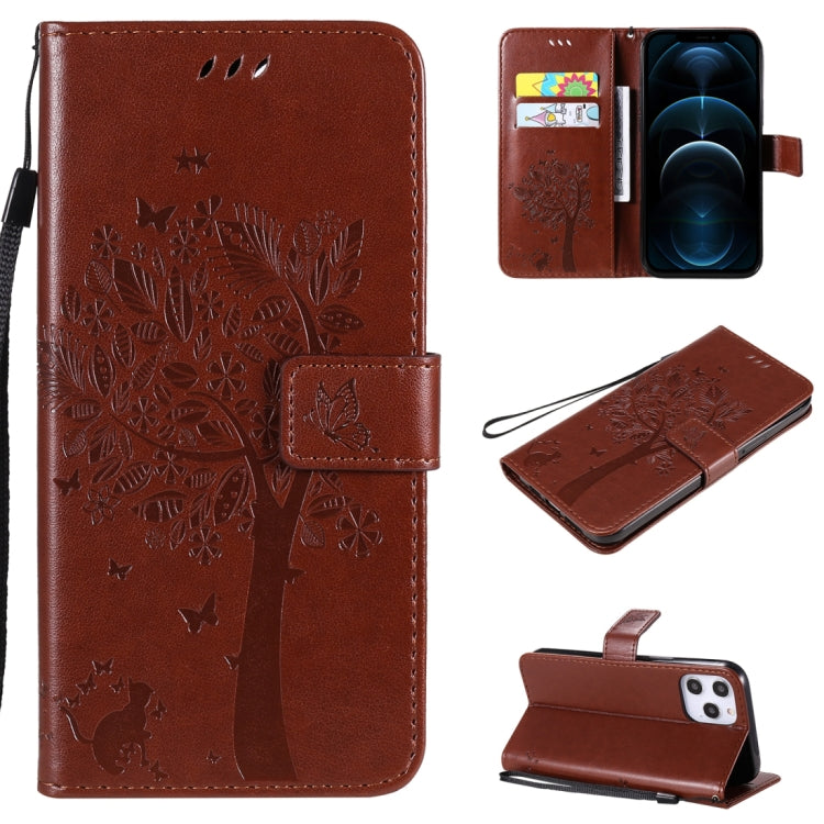 Tree & Cat Embossed Pattern Horizontal Flip Leather Case with Holder & Card Slots & Wallet & Lanyard, For iPhone 12 Pro Max, For LG G9