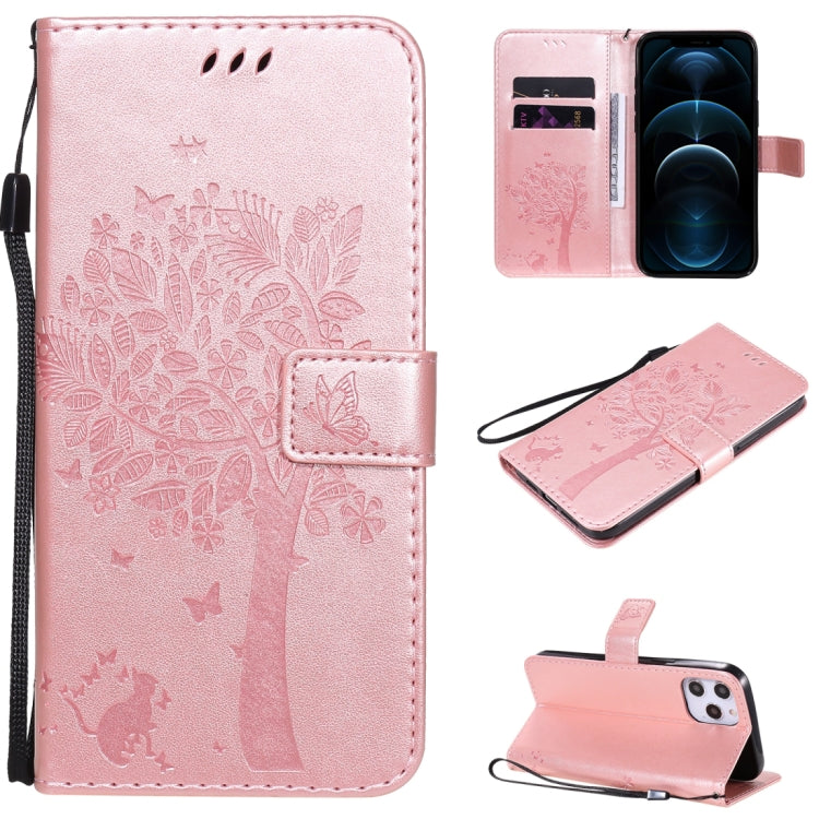Tree & Cat Embossed Pattern Horizontal Flip Leather Case with Holder & Card Slots & Wallet & Lanyard, For iPhone 12 Pro Max, For LG G9
