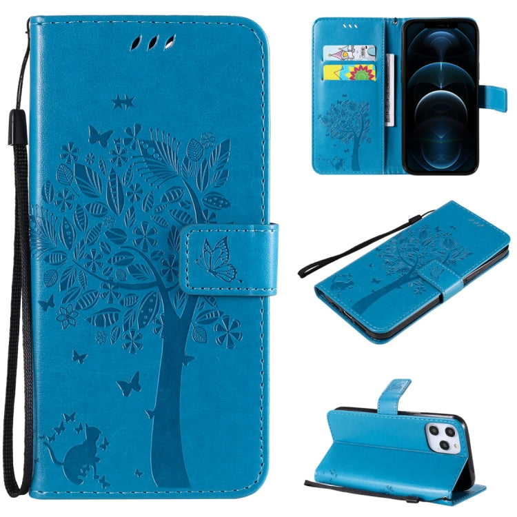 Tree & Cat Embossed Pattern Horizontal Flip Leather Case with Holder & Card Slots & Wallet & Lanyard, For iPhone 12 Pro Max, For LG G9