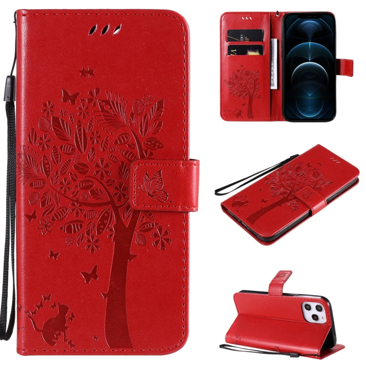 Tree & Cat Embossed Pattern Horizontal Flip Leather Case with Holder & Card Slots & Wallet & Lanyard, For iPhone 12 Pro Max, For LG G9