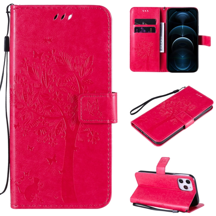 Tree & Cat Embossed Pattern Horizontal Flip Leather Case with Holder & Card Slots & Wallet & Lanyard, For iPhone 12 Pro Max, For LG G9