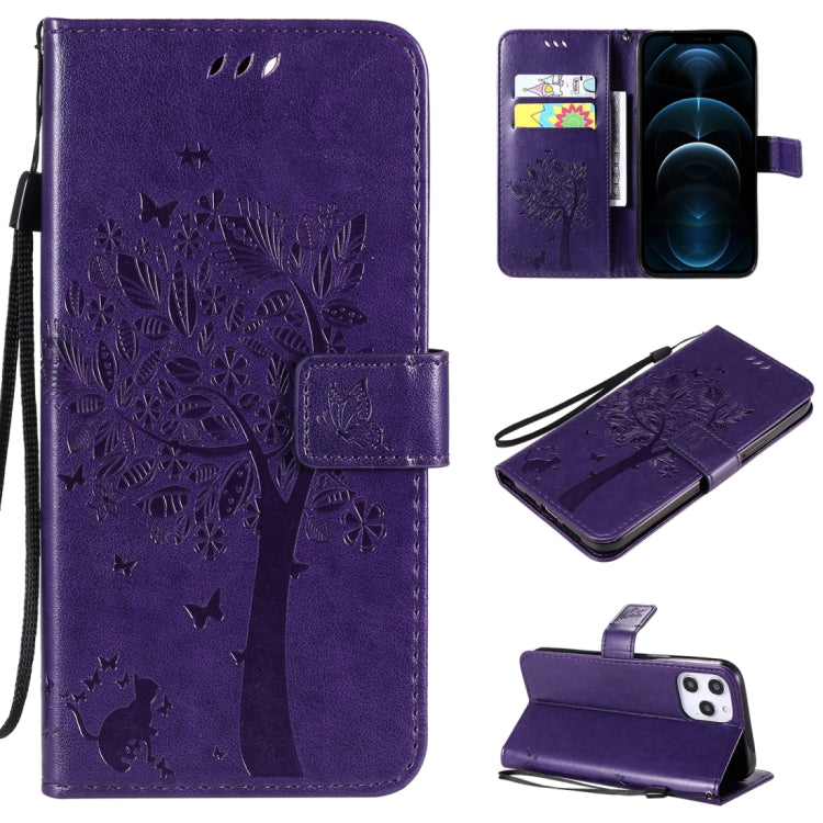 Tree & Cat Embossed Pattern Horizontal Flip Leather Case with Holder & Card Slots & Wallet & Lanyard, For iPhone 12 Pro Max, For LG G9