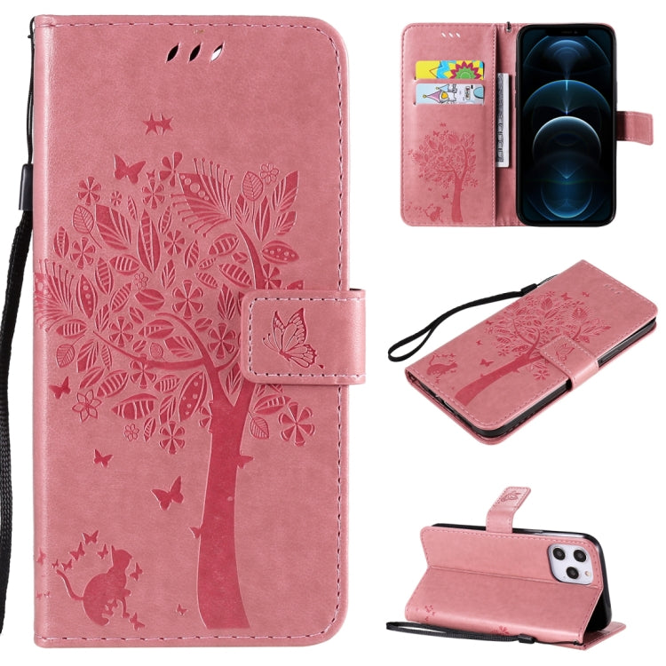 Tree & Cat Embossed Pattern Horizontal Flip Leather Case with Holder & Card Slots & Wallet & Lanyard, For iPhone 12 Pro Max, For LG G9