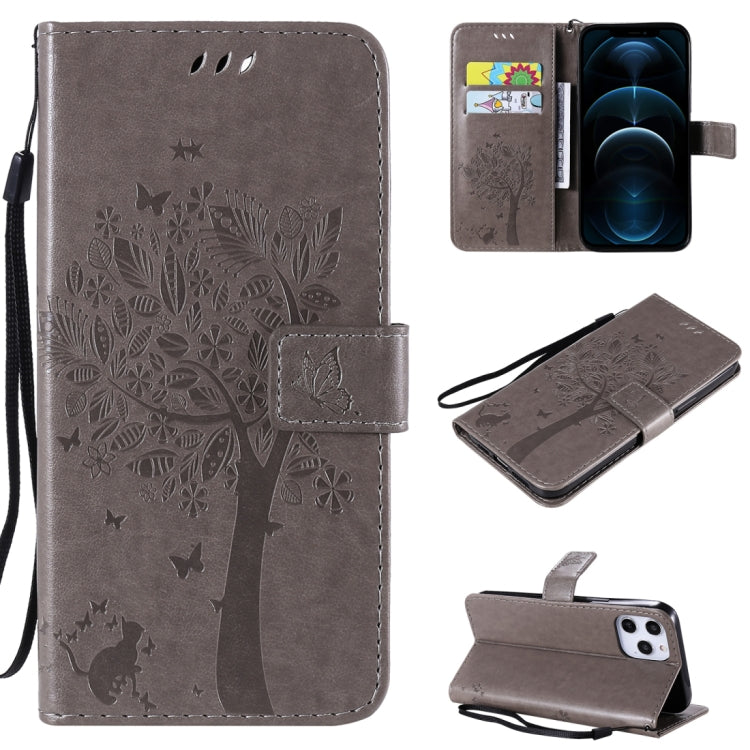Tree & Cat Embossed Pattern Horizontal Flip Leather Case with Holder & Card Slots & Wallet & Lanyard, For iPhone 12 Pro Max, For LG G9