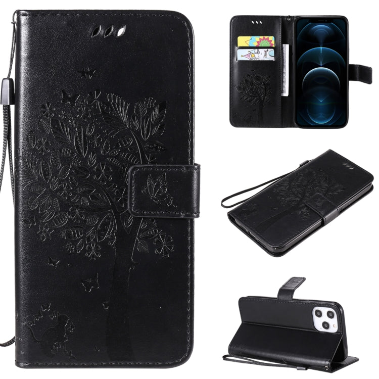 Tree & Cat Embossed Pattern Horizontal Flip Leather Case with Holder & Card Slots & Wallet & Lanyard, For iPhone 12 Pro Max, For LG G9