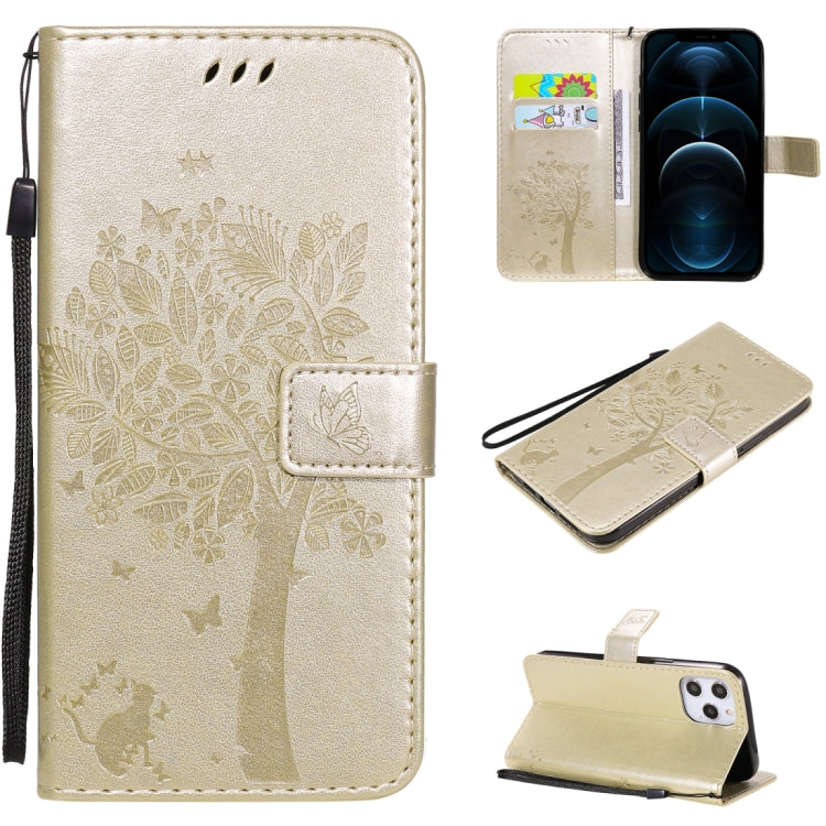 Tree & Cat Embossed Pattern Horizontal Flip Leather Case with Holder & Card Slots & Wallet & Lanyard, For iPhone 12 Pro Max, For LG G9