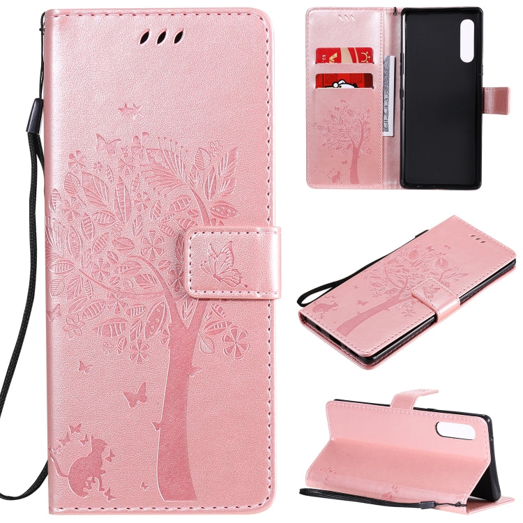 Tree & Cat Embossed Pattern Horizontal Flip Leather Case with Holder & Card Slots & Wallet & Lanyard, For iPhone 12 Pro Max, For LG G9