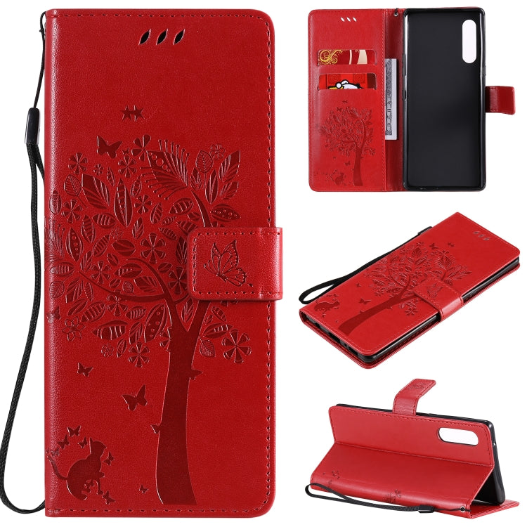 Tree & Cat Embossed Pattern Horizontal Flip Leather Case with Holder & Card Slots & Wallet & Lanyard, For iPhone 12 Pro Max, For LG G9