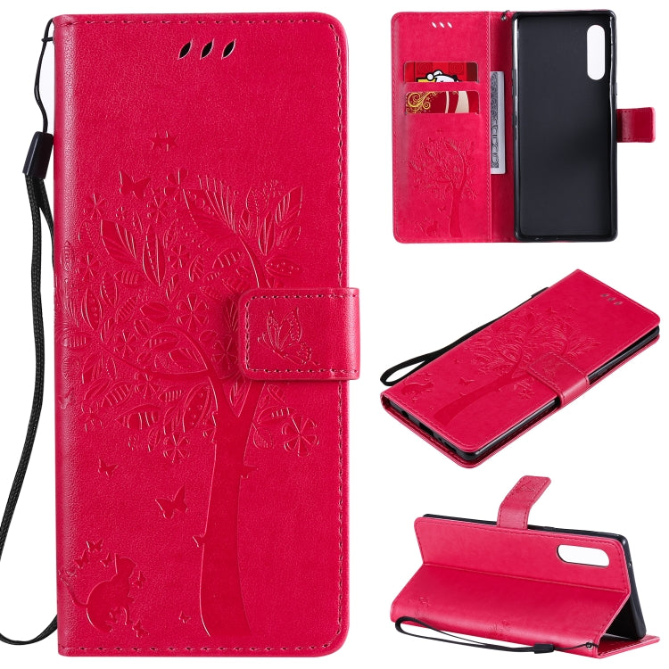 Tree & Cat Embossed Pattern Horizontal Flip Leather Case with Holder & Card Slots & Wallet & Lanyard, For iPhone 12 Pro Max, For LG G9