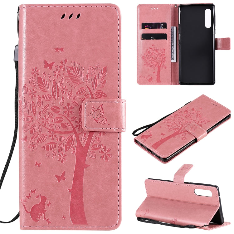Tree & Cat Embossed Pattern Horizontal Flip Leather Case with Holder & Card Slots & Wallet & Lanyard, For iPhone 12 Pro Max, For LG G9