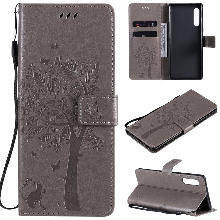 Tree & Cat Embossed Pattern Horizontal Flip Leather Case with Holder & Card Slots & Wallet & Lanyard, For iPhone 12 Pro Max, For LG G9