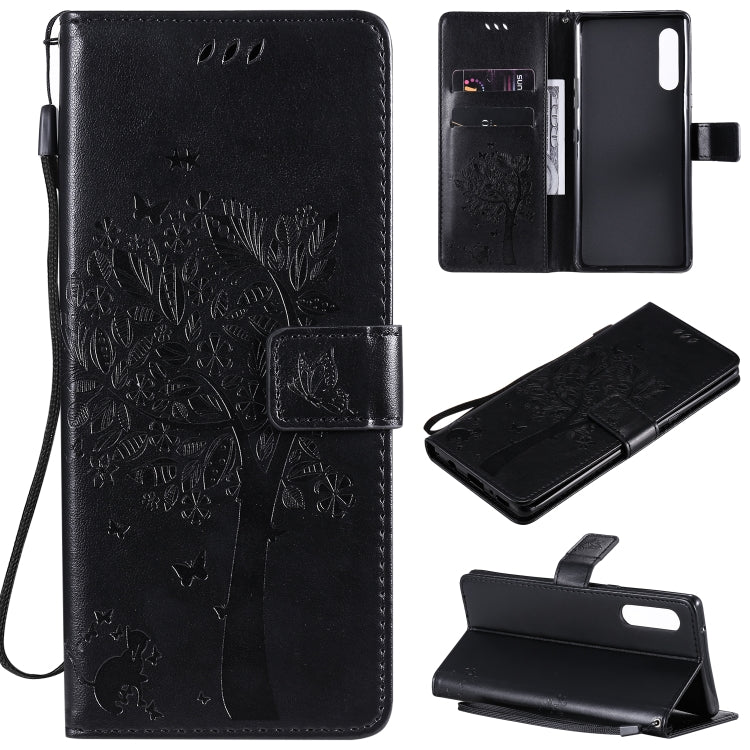 Tree & Cat Embossed Pattern Horizontal Flip Leather Case with Holder & Card Slots & Wallet & Lanyard, For iPhone 12 Pro Max, For LG G9
