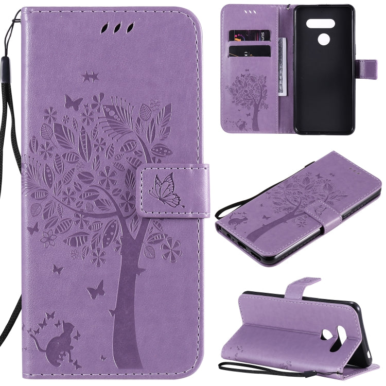 Tree & Cat Embossed Pattern Horizontal Flip Leather Case with Holder & Card Slots & Wallet & Lanyard, For LG K41S / K51S, For LG K50S
