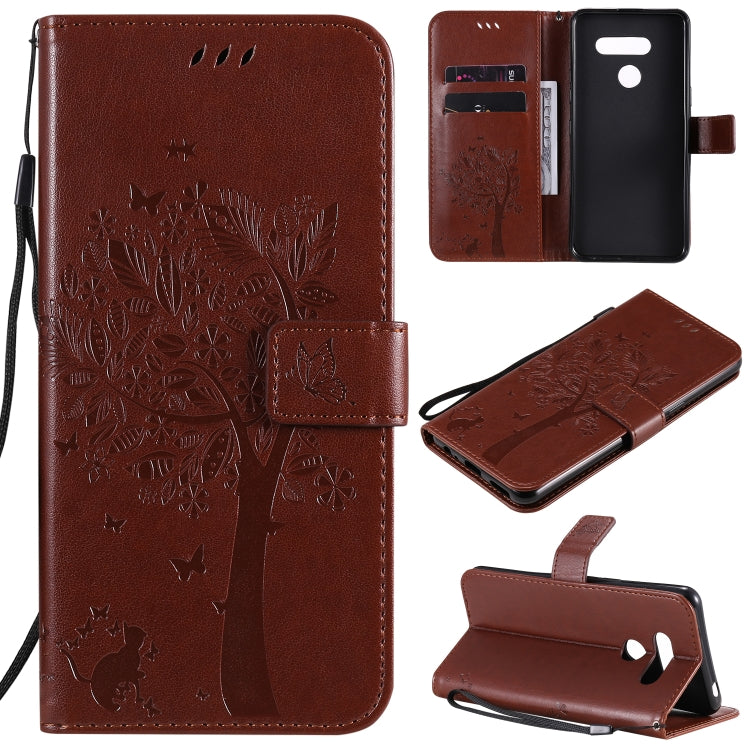 Tree & Cat Embossed Pattern Horizontal Flip Leather Case with Holder & Card Slots & Wallet & Lanyard, For LG K41S / K51S, For LG K50S