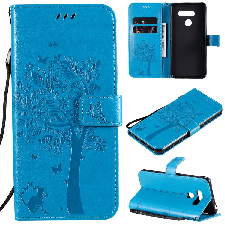 Tree & Cat Embossed Pattern Horizontal Flip Leather Case with Holder & Card Slots & Wallet & Lanyard, For LG K41S / K51S, For LG K50S