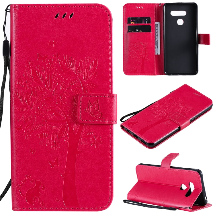 Tree & Cat Embossed Pattern Horizontal Flip Leather Case with Holder & Card Slots & Wallet & Lanyard, For LG K41S / K51S, For LG K50S