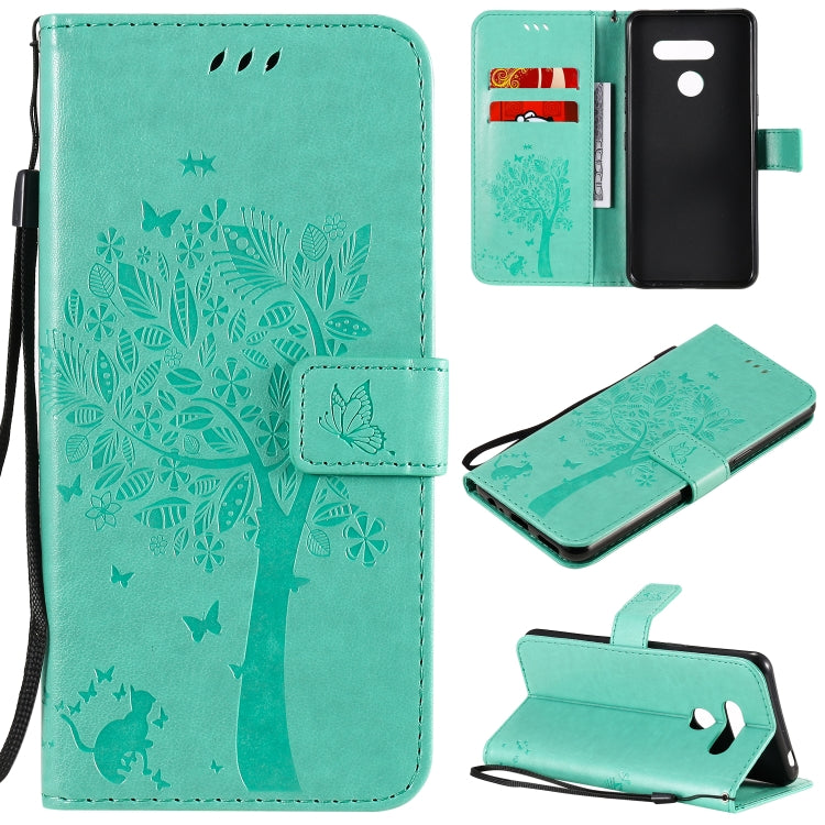 Tree & Cat Embossed Pattern Horizontal Flip Leather Case with Holder & Card Slots & Wallet & Lanyard, For LG K41S / K51S, For LG K50S
