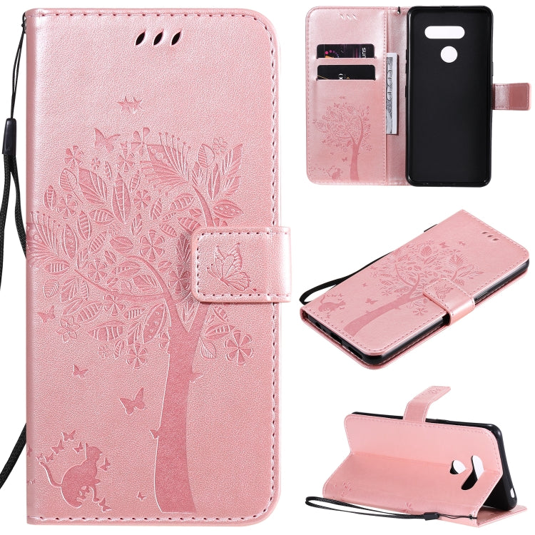 Tree & Cat Embossed Pattern Horizontal Flip Leather Case with Holder & Card Slots & Wallet & Lanyard, For LG K41S / K51S, For LG K50S