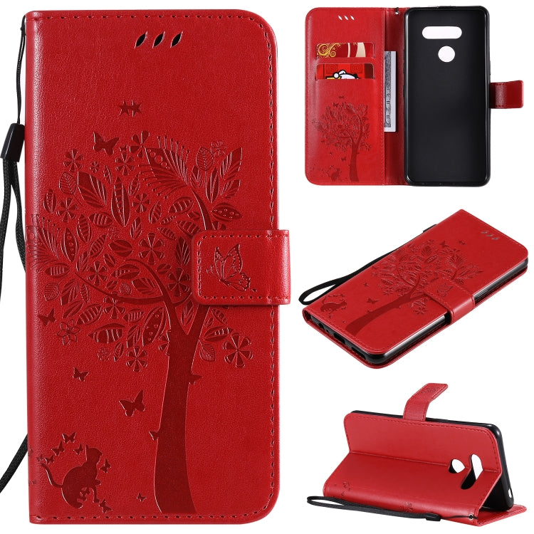 Tree & Cat Embossed Pattern Horizontal Flip Leather Case with Holder & Card Slots & Wallet & Lanyard, For LG K41S / K51S, For LG K50S