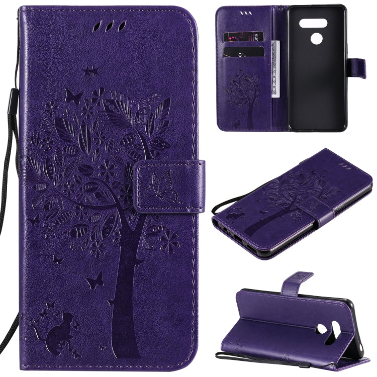 Tree & Cat Embossed Pattern Horizontal Flip Leather Case with Holder & Card Slots & Wallet & Lanyard, For LG K41S / K51S, For LG K50S
