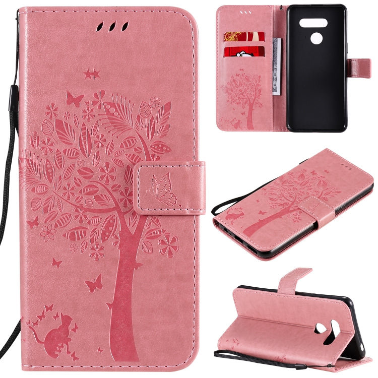 Tree & Cat Embossed Pattern Horizontal Flip Leather Case with Holder & Card Slots & Wallet & Lanyard, For LG K41S / K51S, For LG K50S