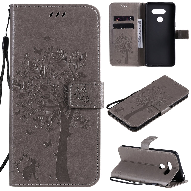 Tree & Cat Embossed Pattern Horizontal Flip Leather Case with Holder & Card Slots & Wallet & Lanyard, For LG K41S / K51S, For LG K50S
