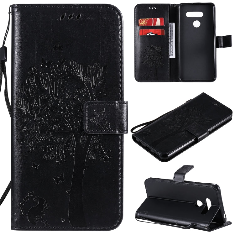 Tree & Cat Embossed Pattern Horizontal Flip Leather Case with Holder & Card Slots & Wallet & Lanyard, For LG K41S / K51S, For LG K50S