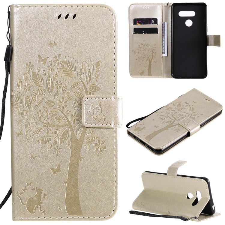 Tree & Cat Embossed Pattern Horizontal Flip Leather Case with Holder & Card Slots & Wallet & Lanyard, For LG K41S / K51S, For LG K50S