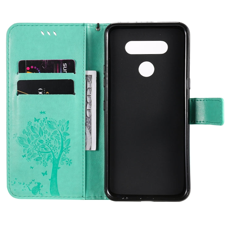 Tree & Cat Embossed Pattern Horizontal Flip Leather Case with Holder & Card Slots & Wallet & Lanyard, For LG K51, For LG K61