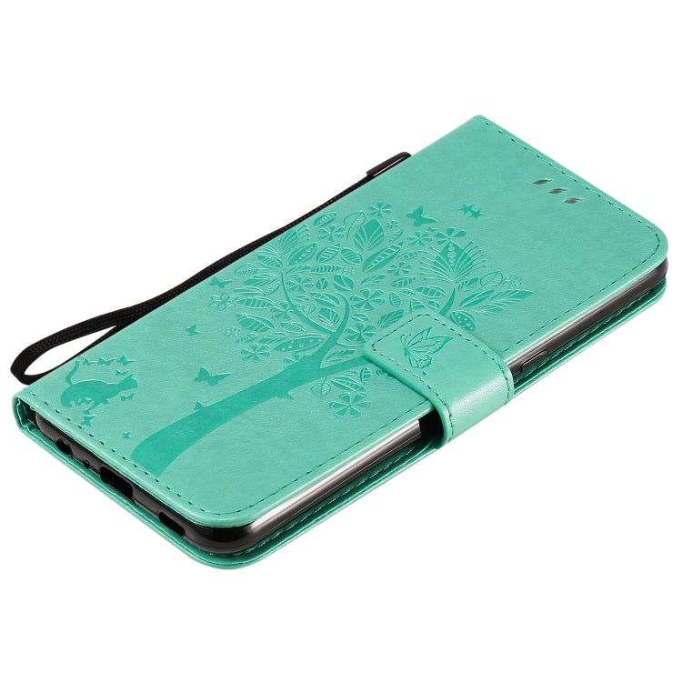 Tree & Cat Embossed Pattern Horizontal Flip Leather Case with Holder & Card Slots & Wallet & Lanyard, For LG K51, For LG K61