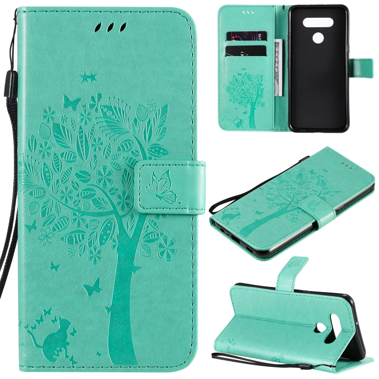 Tree & Cat Embossed Pattern Horizontal Flip Leather Case with Holder & Card Slots & Wallet & Lanyard, For LG K51, For LG K61