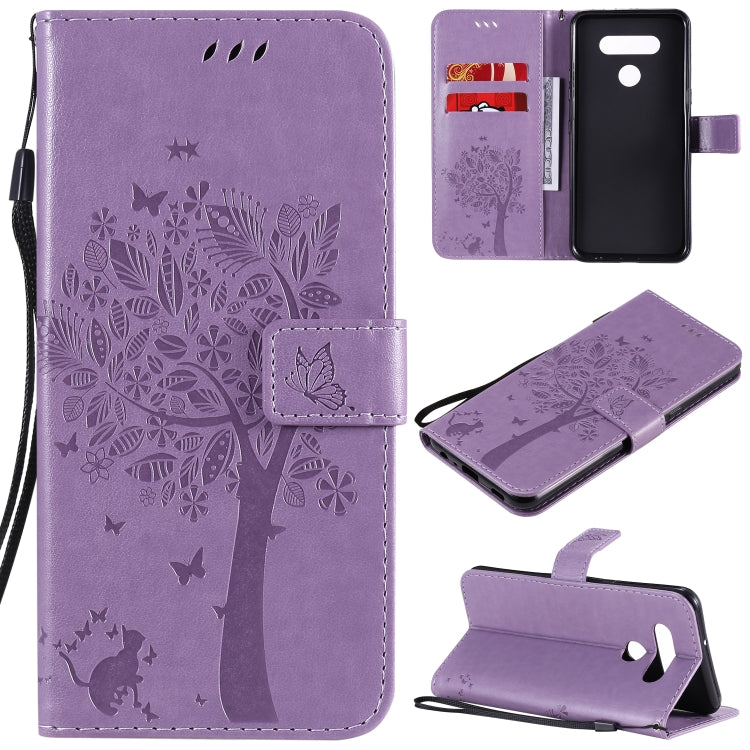 Tree & Cat Embossed Pattern Horizontal Flip Leather Case with Holder & Card Slots & Wallet & Lanyard, For LG K51, For LG K61