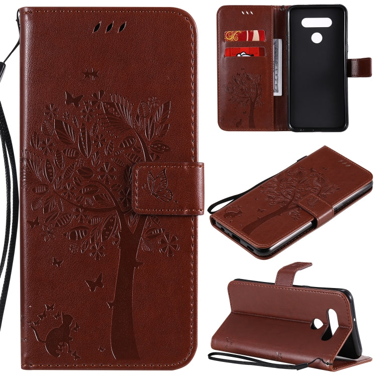 Tree & Cat Embossed Pattern Horizontal Flip Leather Case with Holder & Card Slots & Wallet & Lanyard, For LG K51, For LG K61