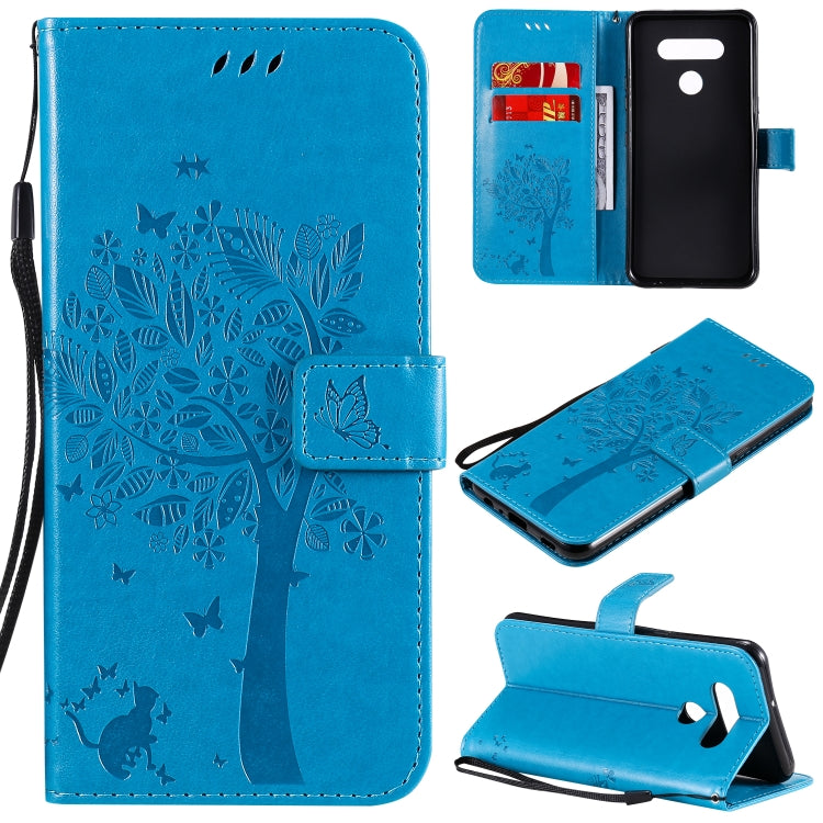 Tree & Cat Embossed Pattern Horizontal Flip Leather Case with Holder & Card Slots & Wallet & Lanyard, For LG K51, For LG K61