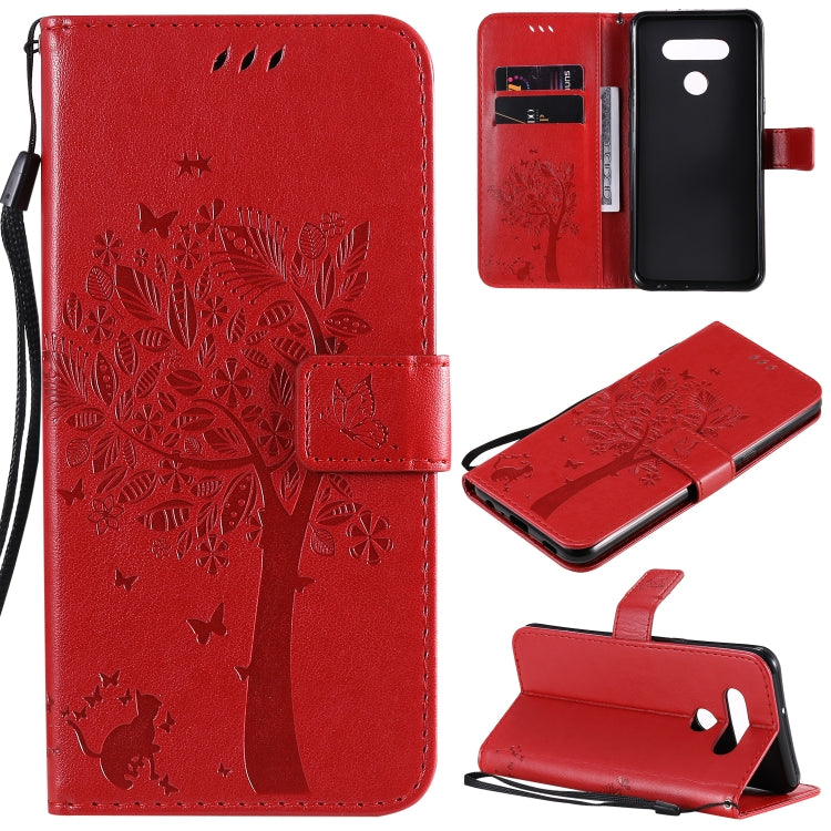 Tree & Cat Embossed Pattern Horizontal Flip Leather Case with Holder & Card Slots & Wallet & Lanyard, For LG K51, For LG K61