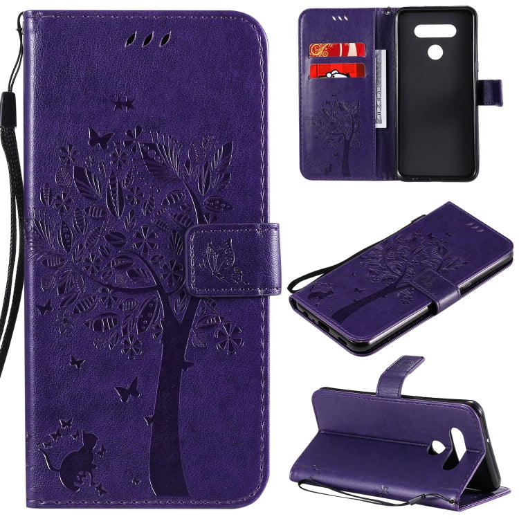 Tree & Cat Embossed Pattern Horizontal Flip Leather Case with Holder & Card Slots & Wallet & Lanyard, For LG K51, For LG K61