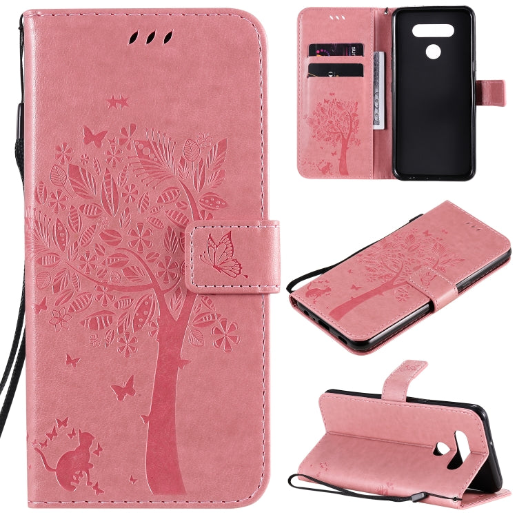 Tree & Cat Embossed Pattern Horizontal Flip Leather Case with Holder & Card Slots & Wallet & Lanyard, For LG K51, For LG K61
