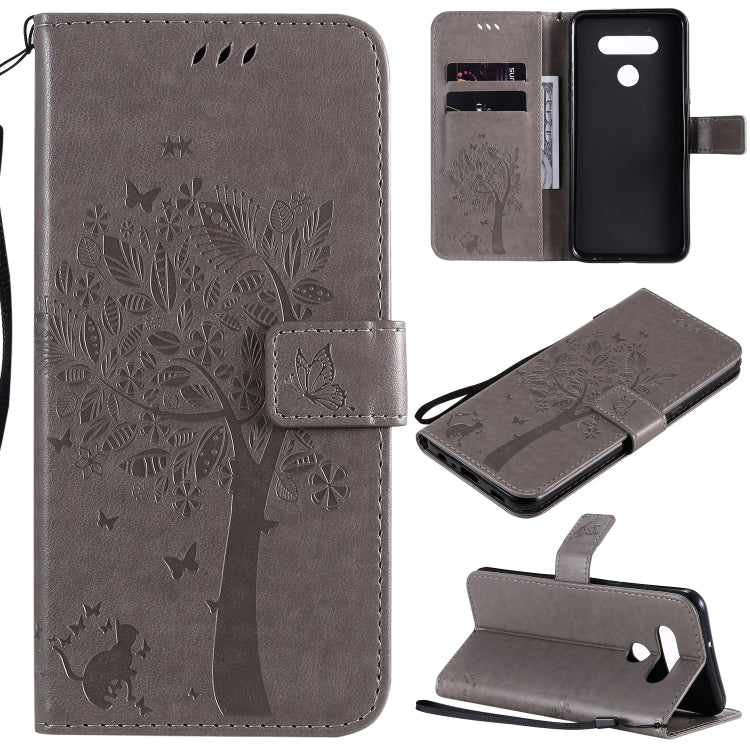 Tree & Cat Embossed Pattern Horizontal Flip Leather Case with Holder & Card Slots & Wallet & Lanyard, For LG K51, For LG K61
