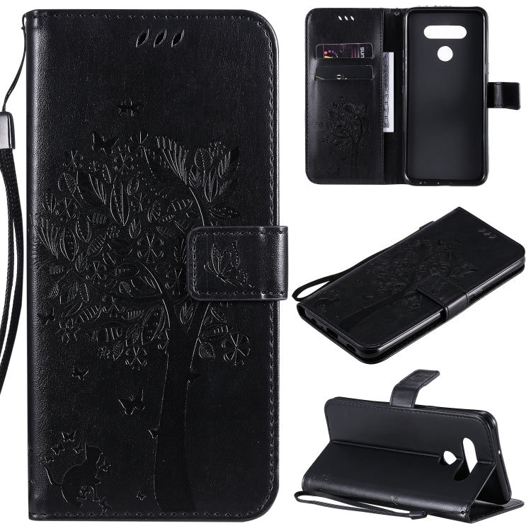 Tree & Cat Embossed Pattern Horizontal Flip Leather Case with Holder & Card Slots & Wallet & Lanyard, For LG K51, For LG K61