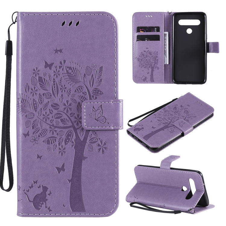 Tree & Cat Embossed Pattern Horizontal Flip Leather Case with Holder & Card Slots & Wallet & Lanyard, For LG K51, For LG K61