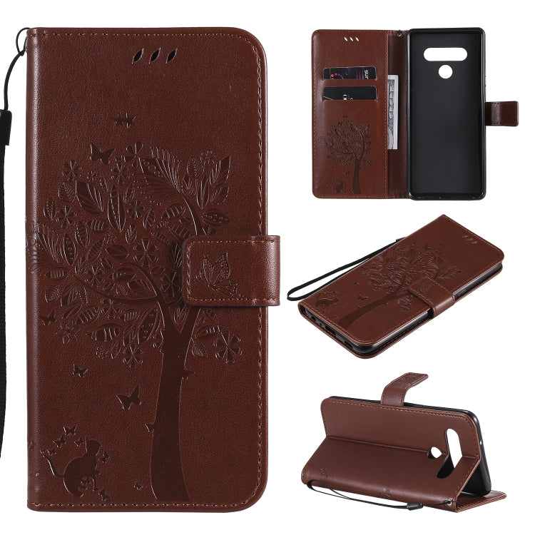 Tree & Cat Embossed Pattern Horizontal Flip Leather Case with Holder & Card Slots & Wallet & Lanyard, For LG K51, For LG K61