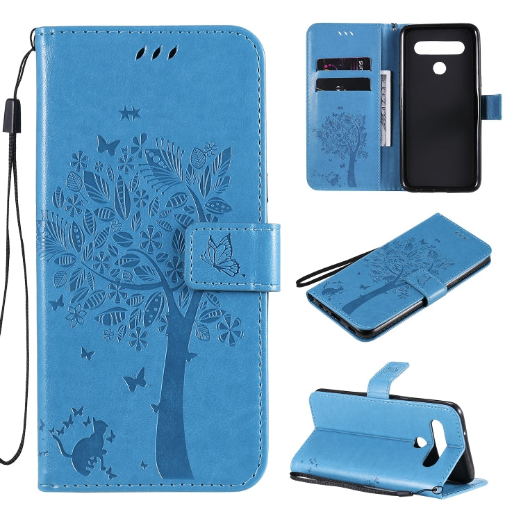 Tree & Cat Embossed Pattern Horizontal Flip Leather Case with Holder & Card Slots & Wallet & Lanyard, For LG K51, For LG K61
