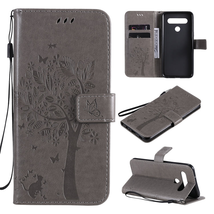 Tree & Cat Embossed Pattern Horizontal Flip Leather Case with Holder & Card Slots & Wallet & Lanyard, For LG K51, For LG K61