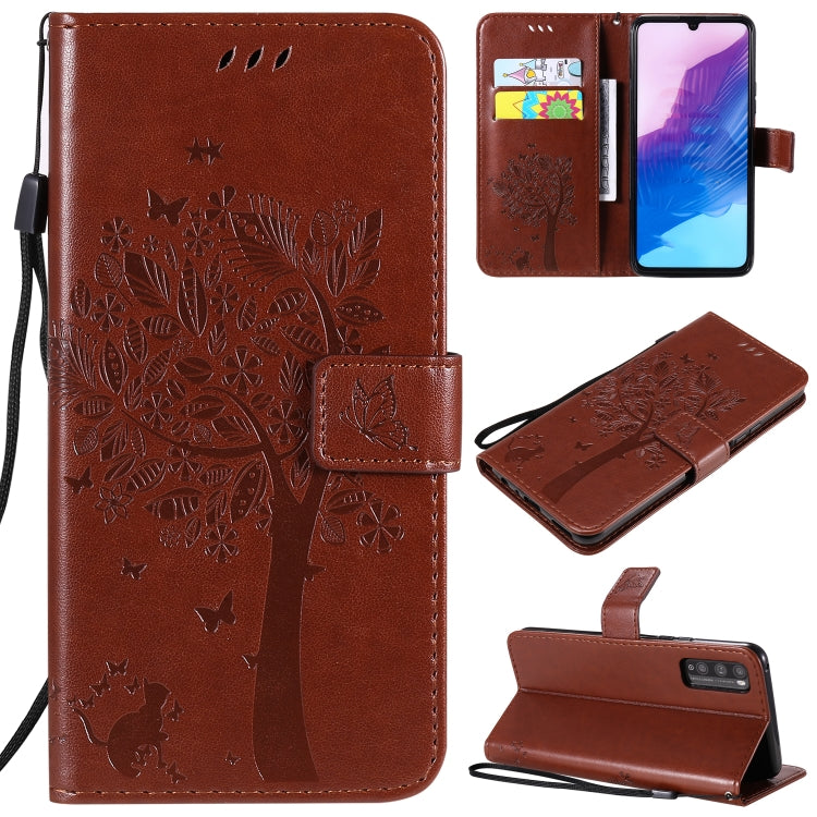 Tree & Cat Embossed Pattern Horizontal Flip Leather Case with Holder & Card Slots & Wallet & Lanyard, For Huawei Enjoy Z 5G, For Huawei Honor X10 5G