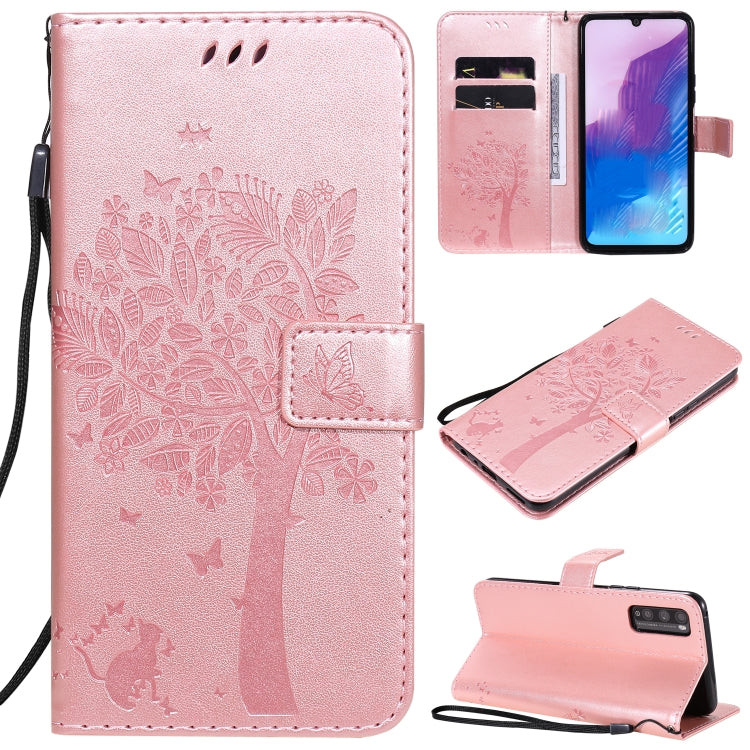 Tree & Cat Embossed Pattern Horizontal Flip Leather Case with Holder & Card Slots & Wallet & Lanyard, For Huawei Enjoy Z 5G, For Huawei Honor X10 5G