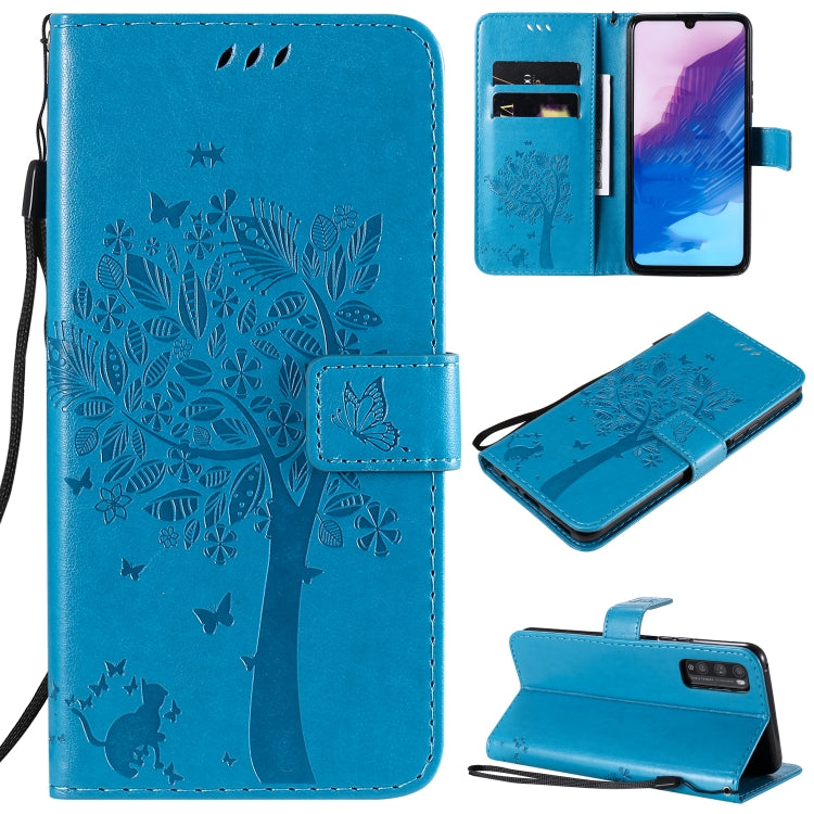 Tree & Cat Embossed Pattern Horizontal Flip Leather Case with Holder & Card Slots & Wallet & Lanyard, For Huawei Enjoy Z 5G, For Huawei Honor X10 5G
